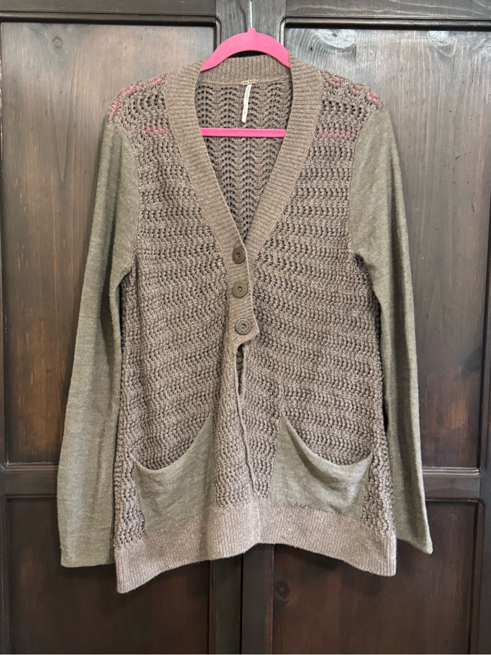 Free People Willow Caroline Cardigan Brown Metallic Knit Button-Up Sweater Boho